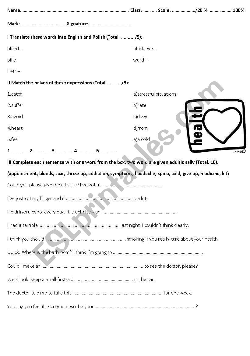 Health worksheet