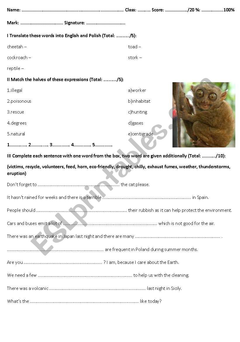 Natural environment worksheet