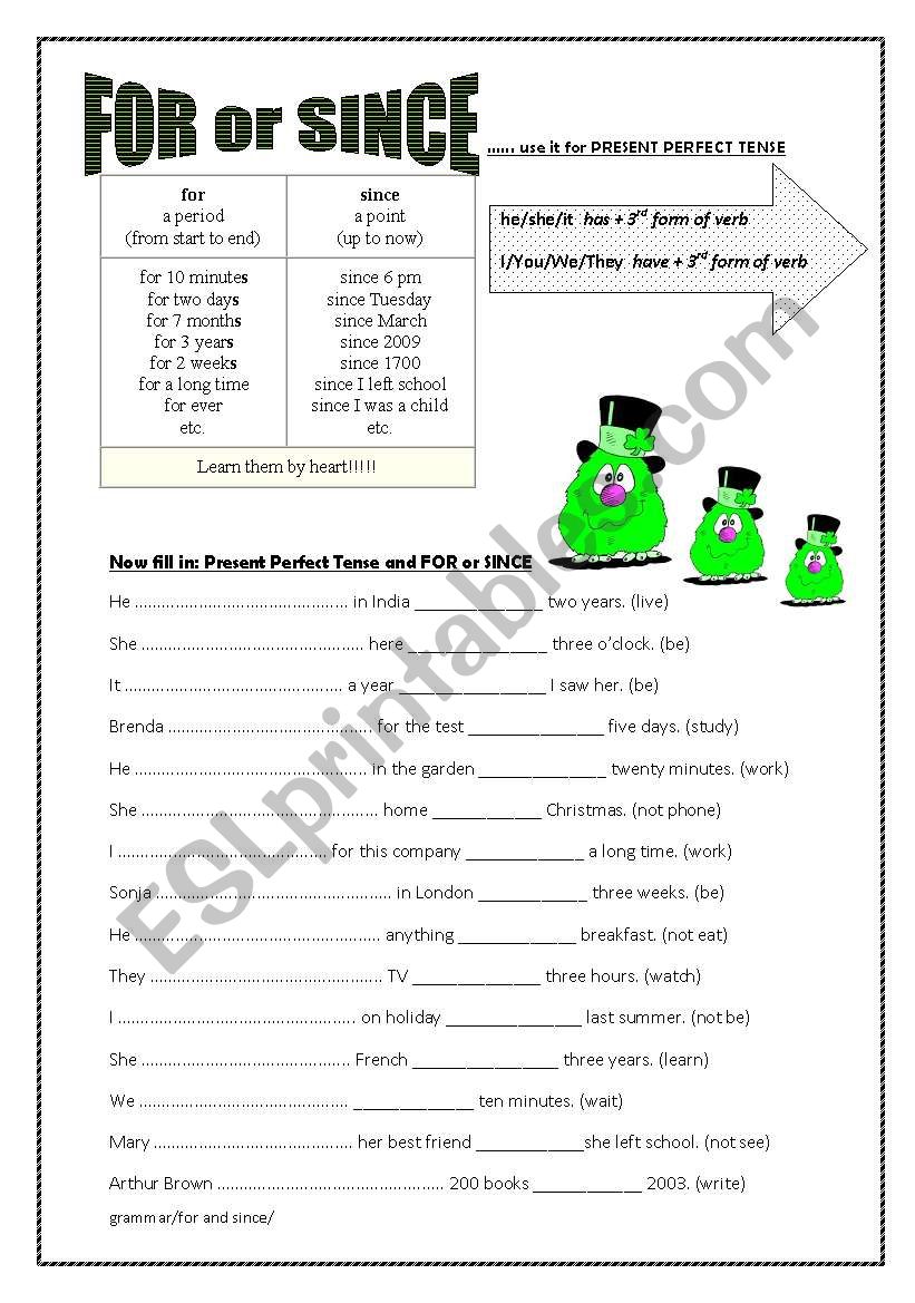 For or since worksheet