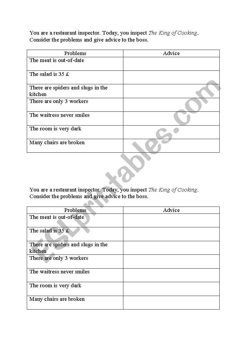 the restaurant inspector worksheet