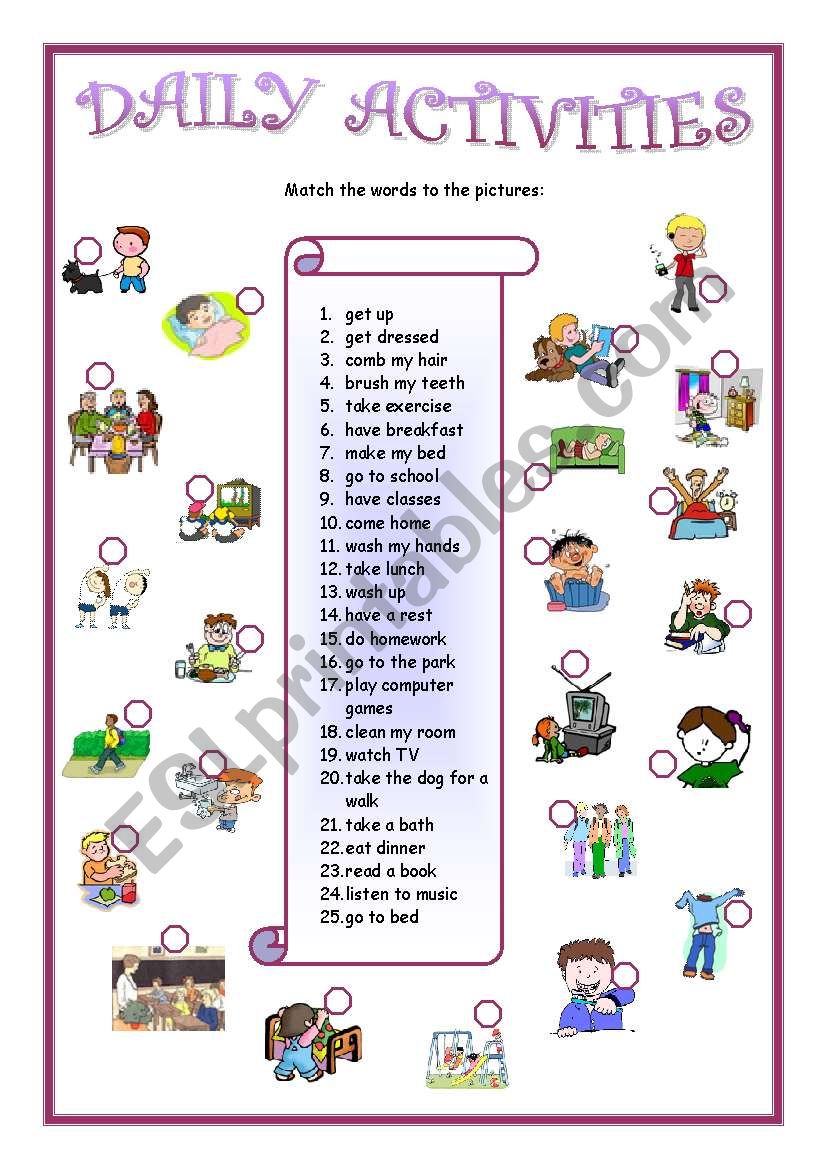 daily activities worksheet