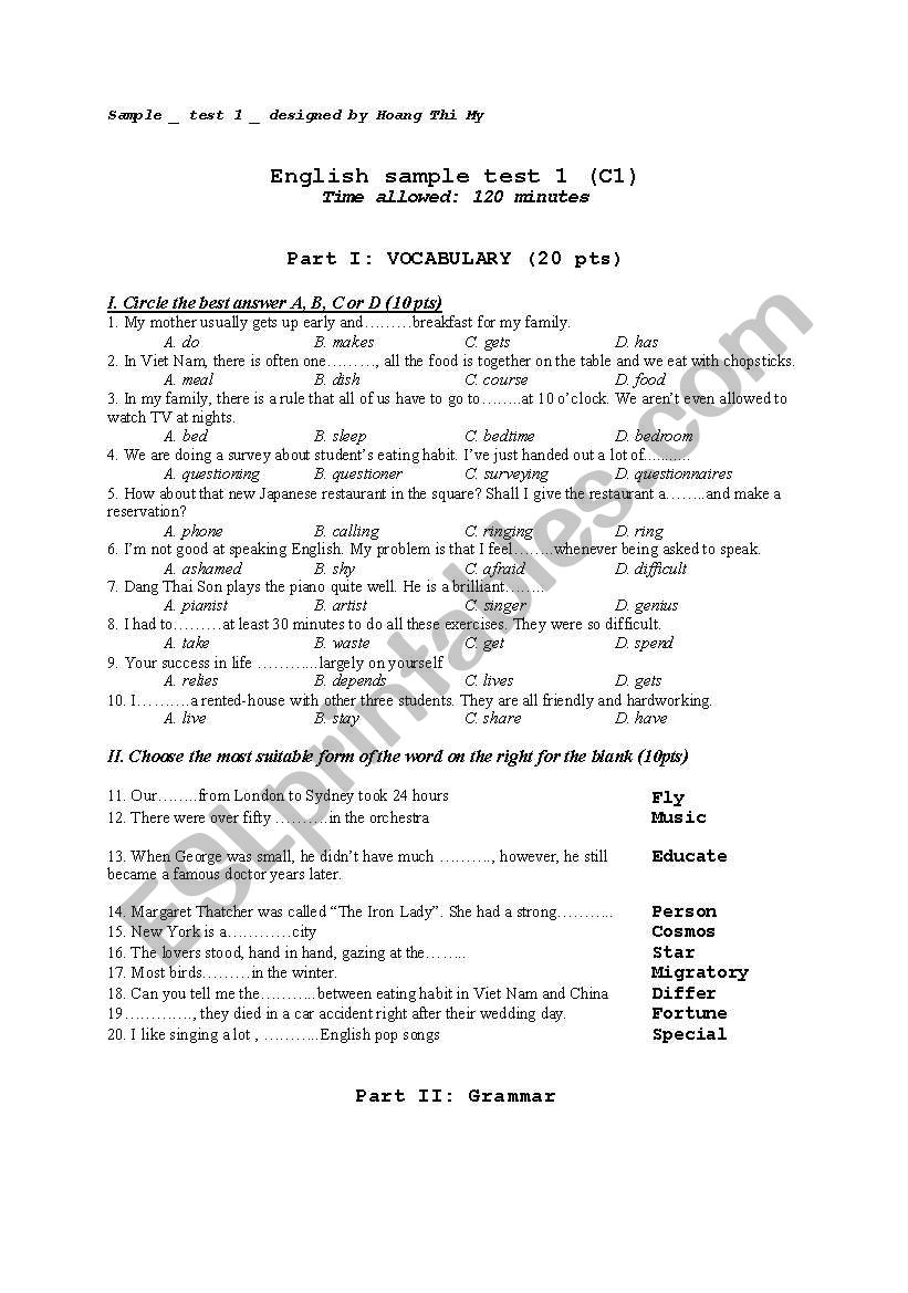 sample test for student at elementary level