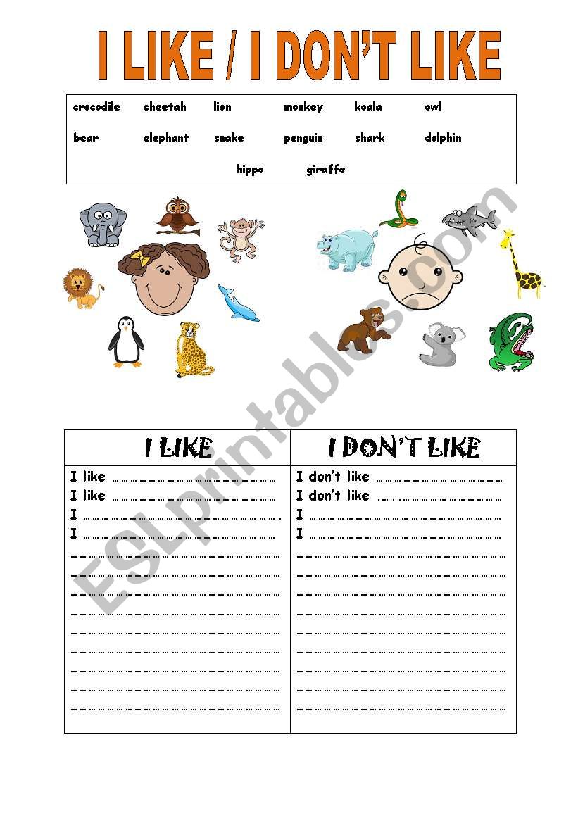 I like / I donÂ´t like -animals