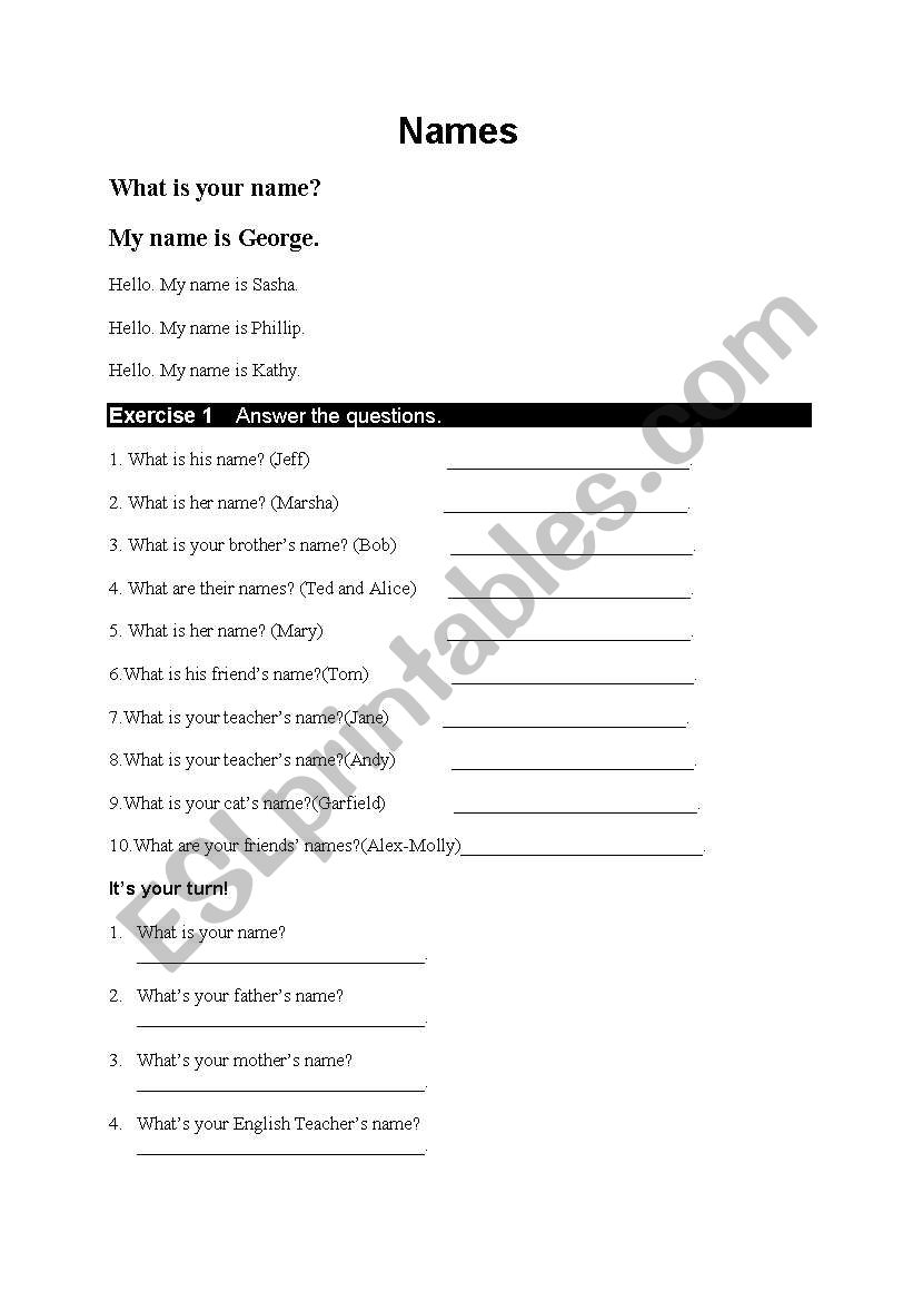 What is your name? worksheet