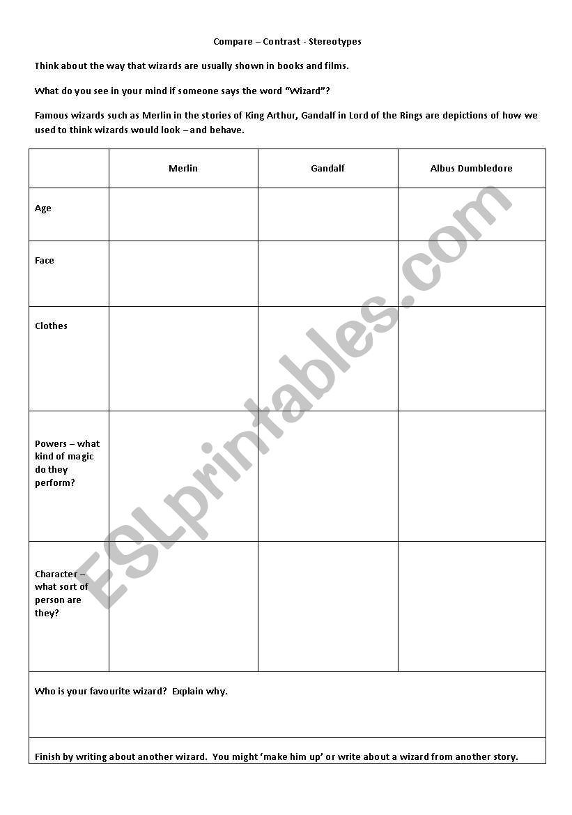 Compare, stereotypes worksheet