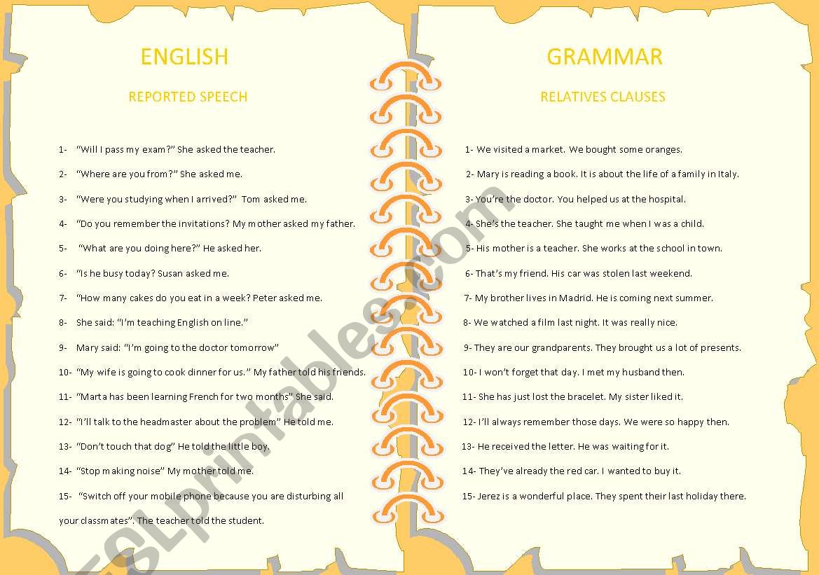 RELATIVES AND REPORTED SPEECH worksheet