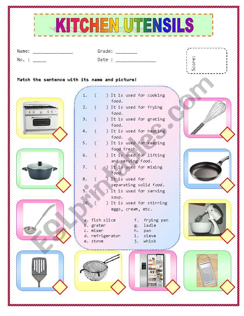 kitchen utensils esl worksheet by rhae