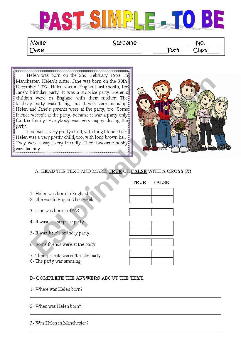 Simple Past Tense Reading Comprehension Worksheet