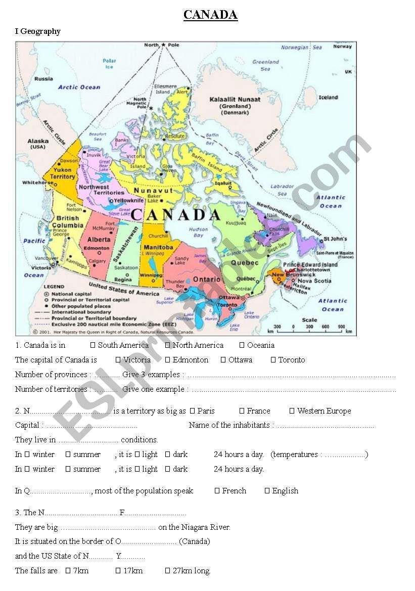 Canada Webquest worksheet