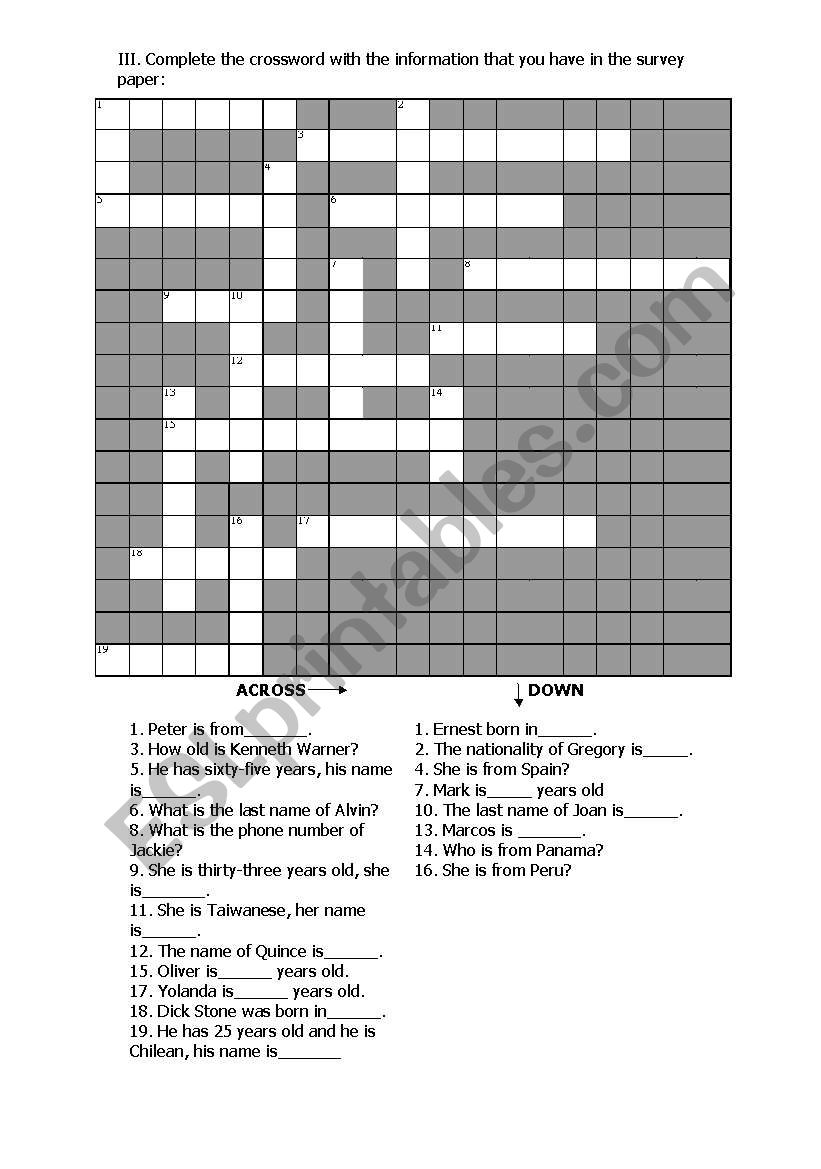 personal information worksheet