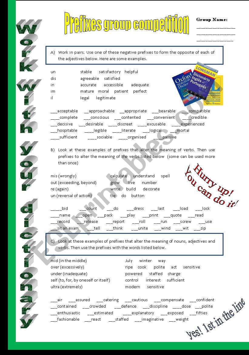 Using prefixes_competition worksheet