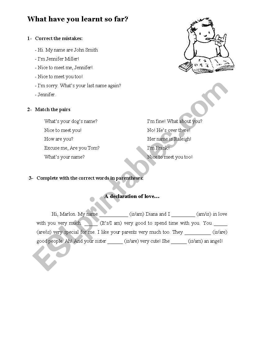 Verb to be and greetings worksheet