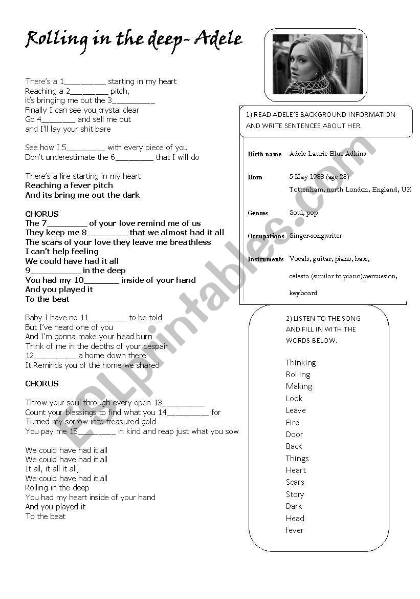 Adelde-Rolling in the deep worksheet