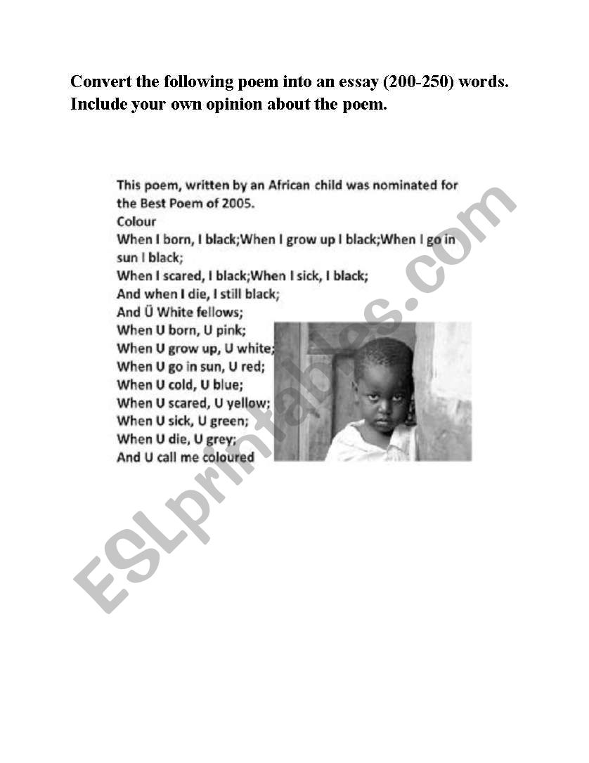 Essay - Poem worksheet
