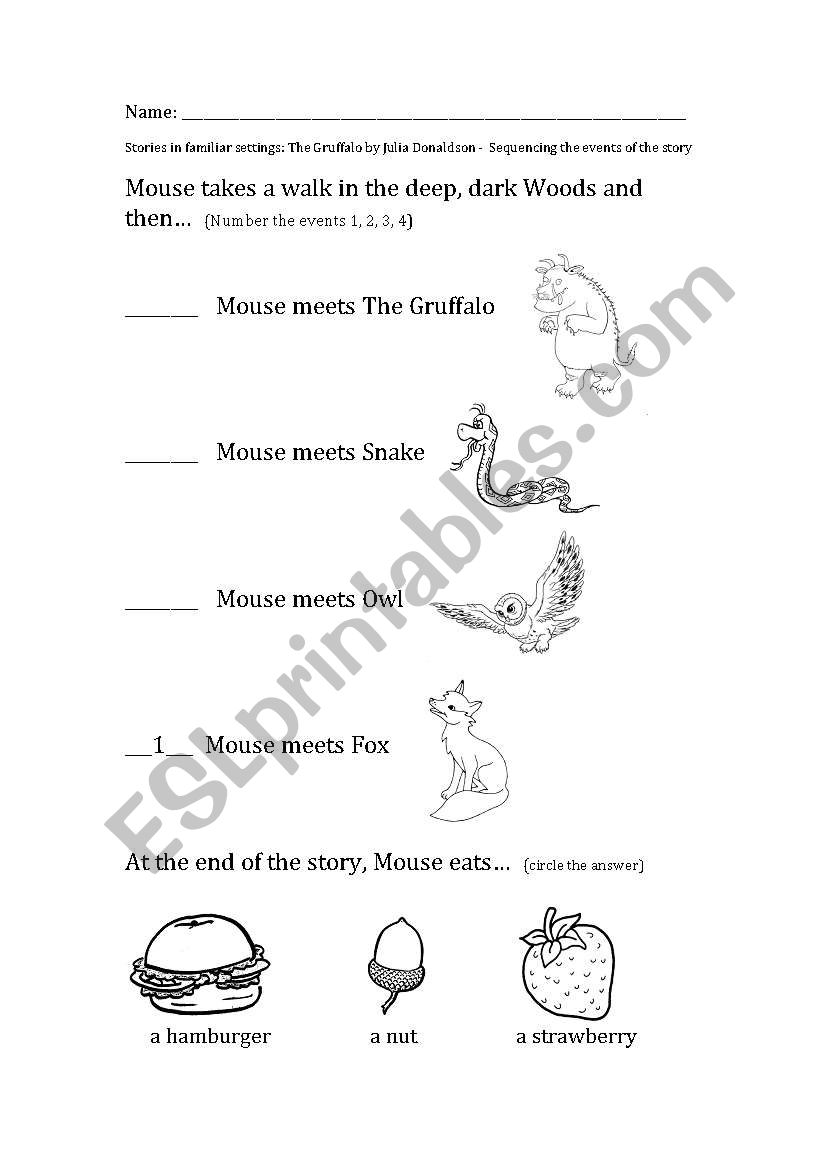 Comprehension worksheet The Gruffalo