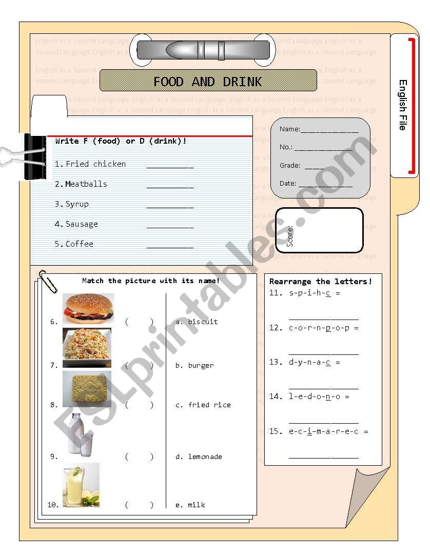 Food and Drink worksheet