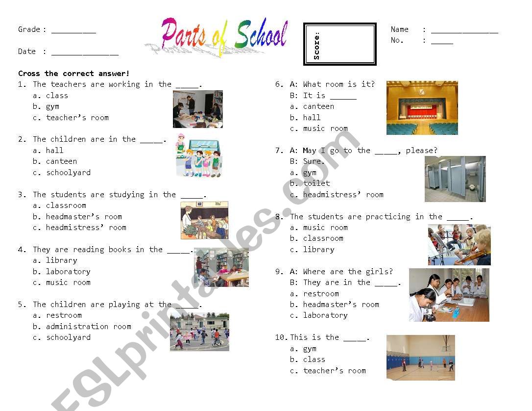 Parts of School worksheet