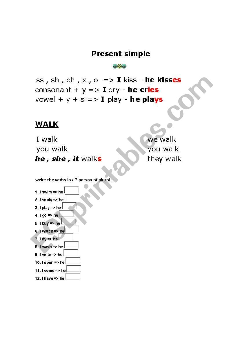 Adding s in Present Simple worksheet