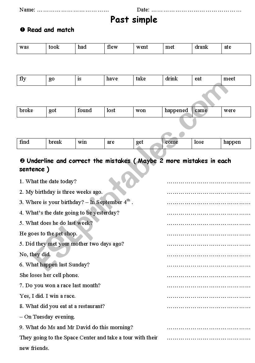 past simple worksheet