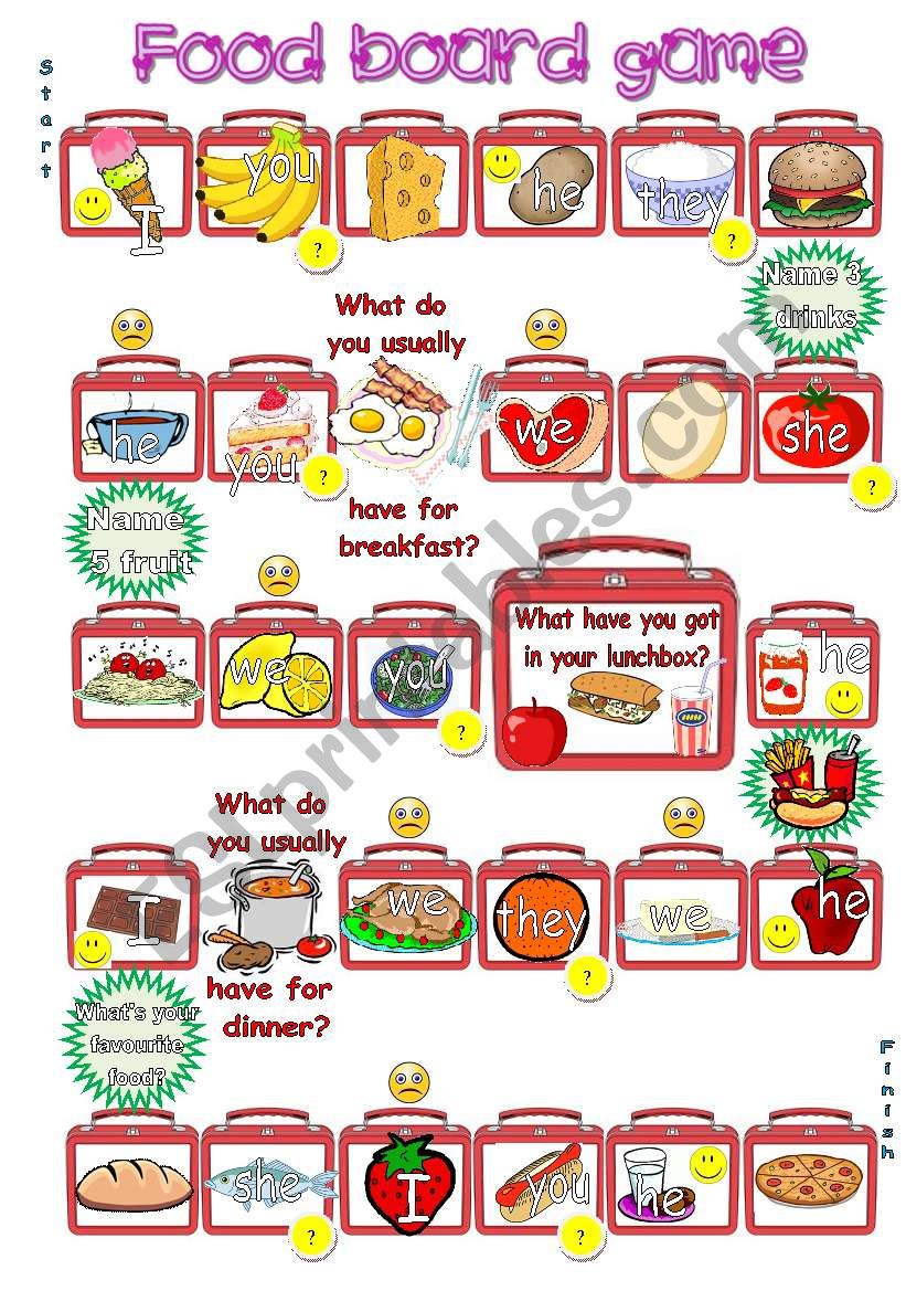 Food board game worksheet