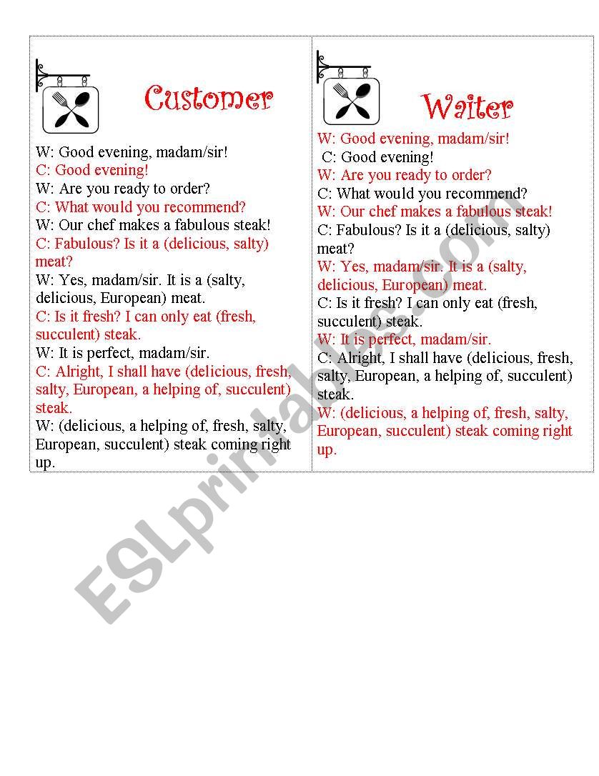 Adjective order/taste (role play)