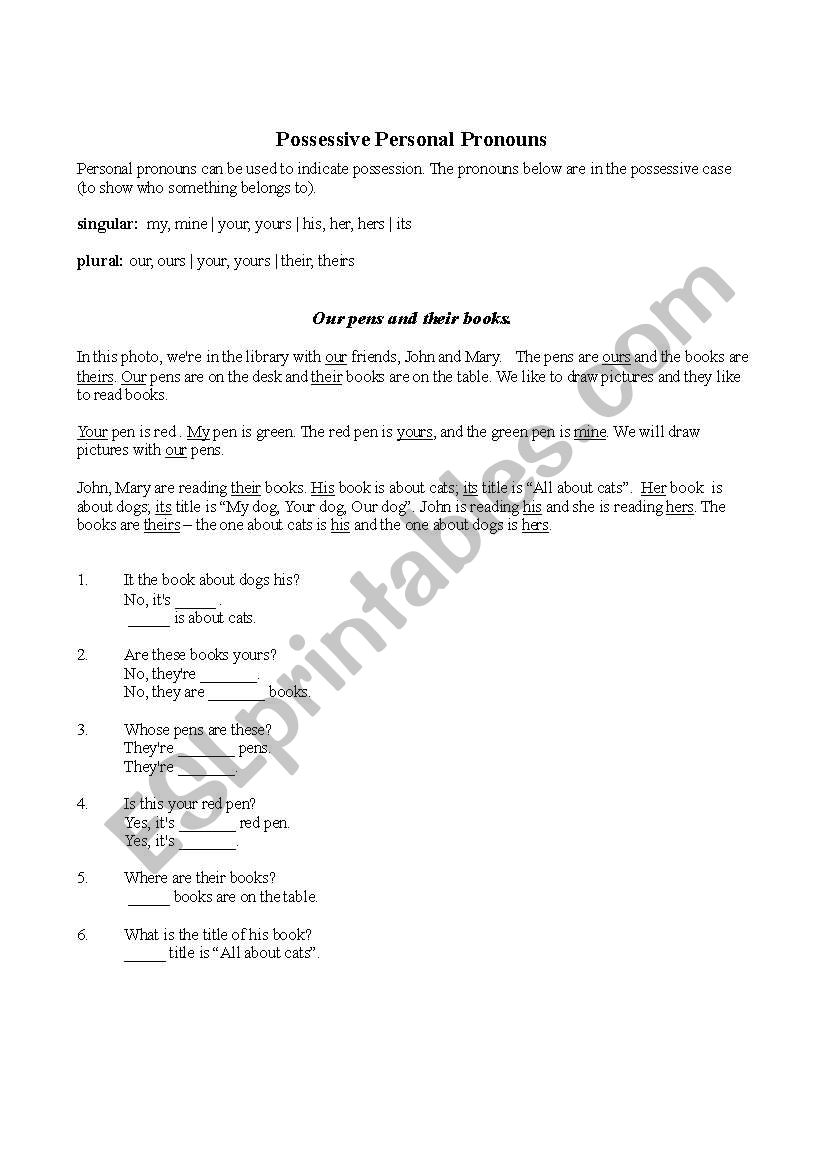 Personal Pronouns Exercise worksheet