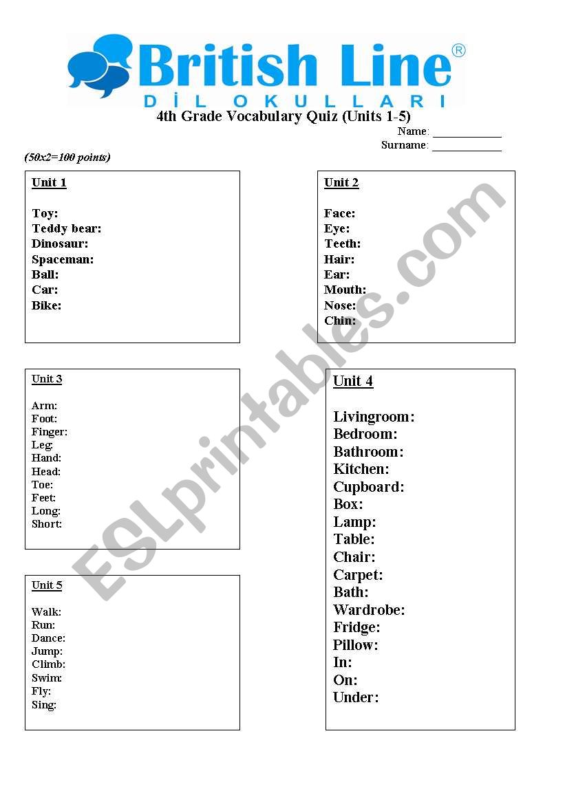 vocabulary quiz worksheet