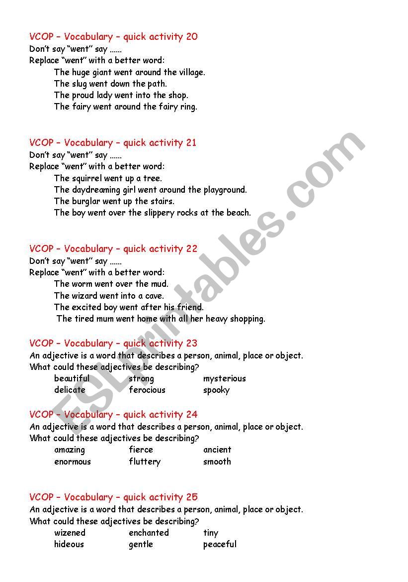 Quick vocabulary activities