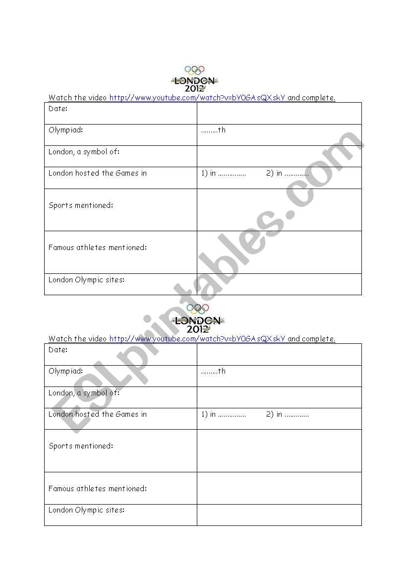 London Olympics video worksheet