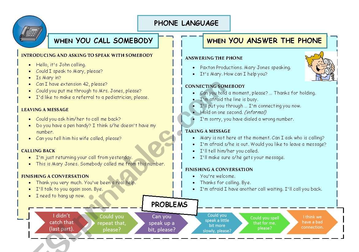 phone language worksheet
