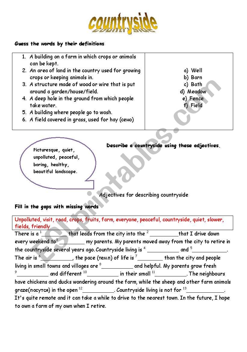 countryside worksheet