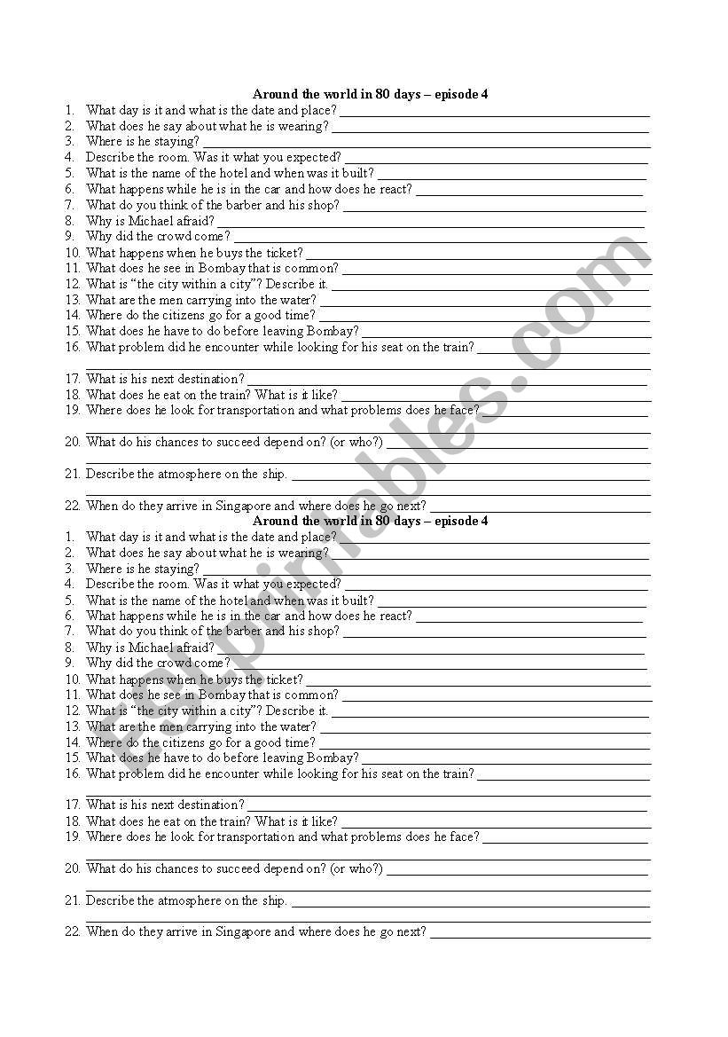 Around the world in 80 days worksheet