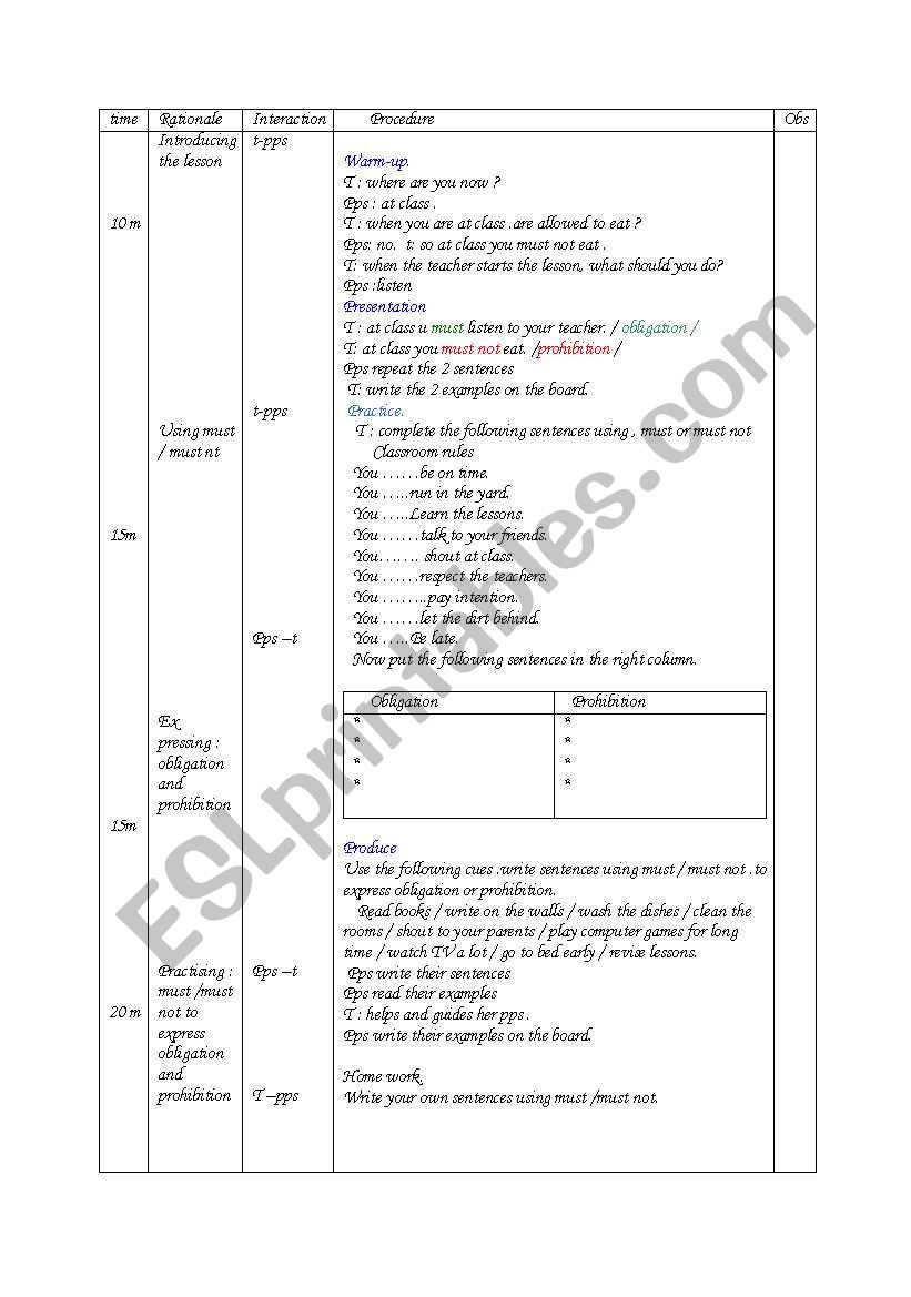 MUST AND MUST NOT  worksheet