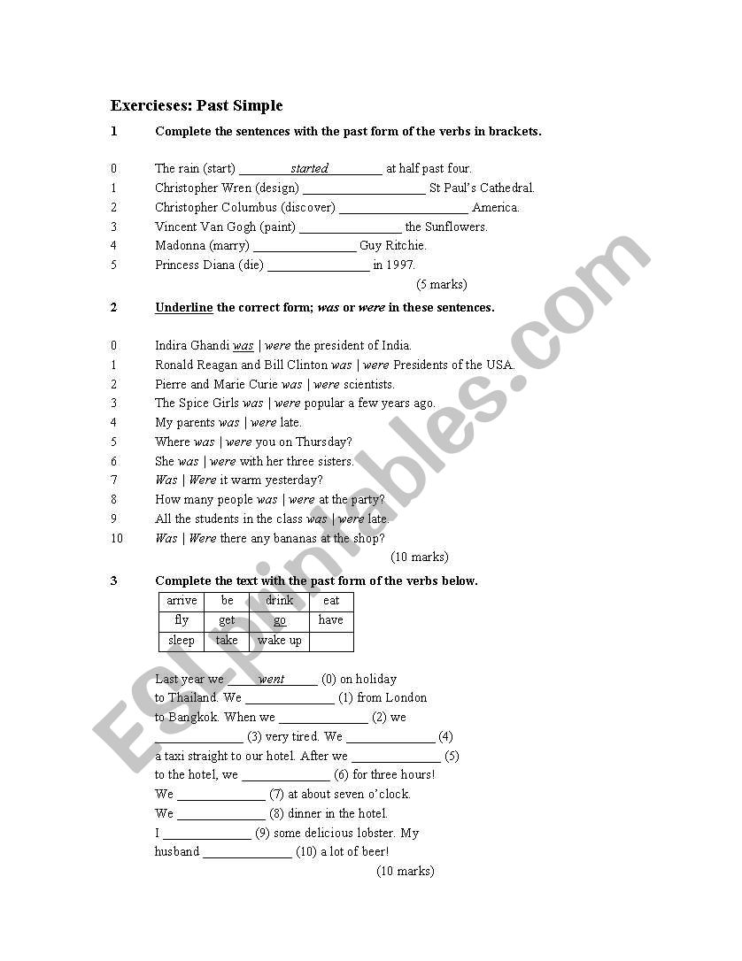 Past Simple Exercises worksheet