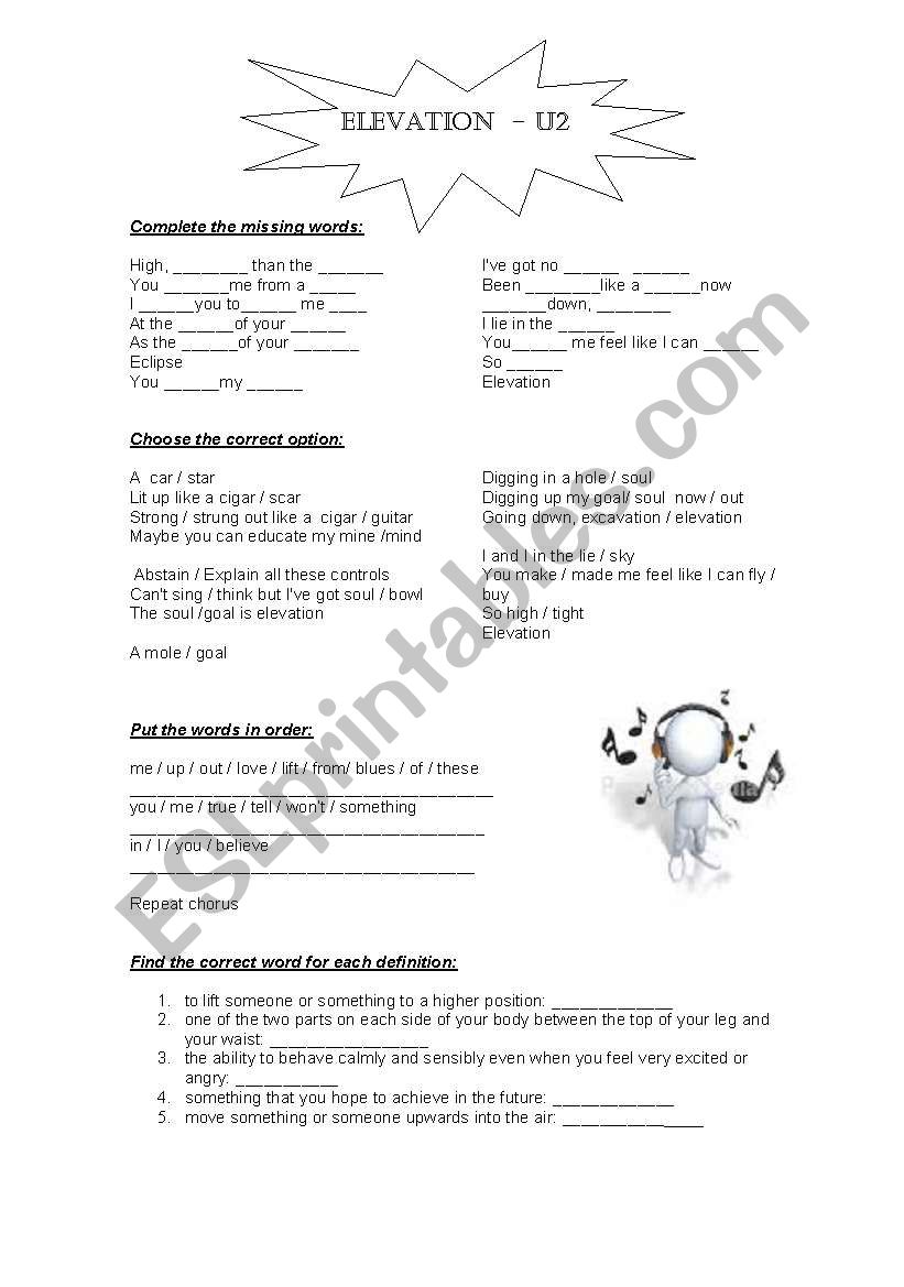 Song Elevation by U2 worksheet
