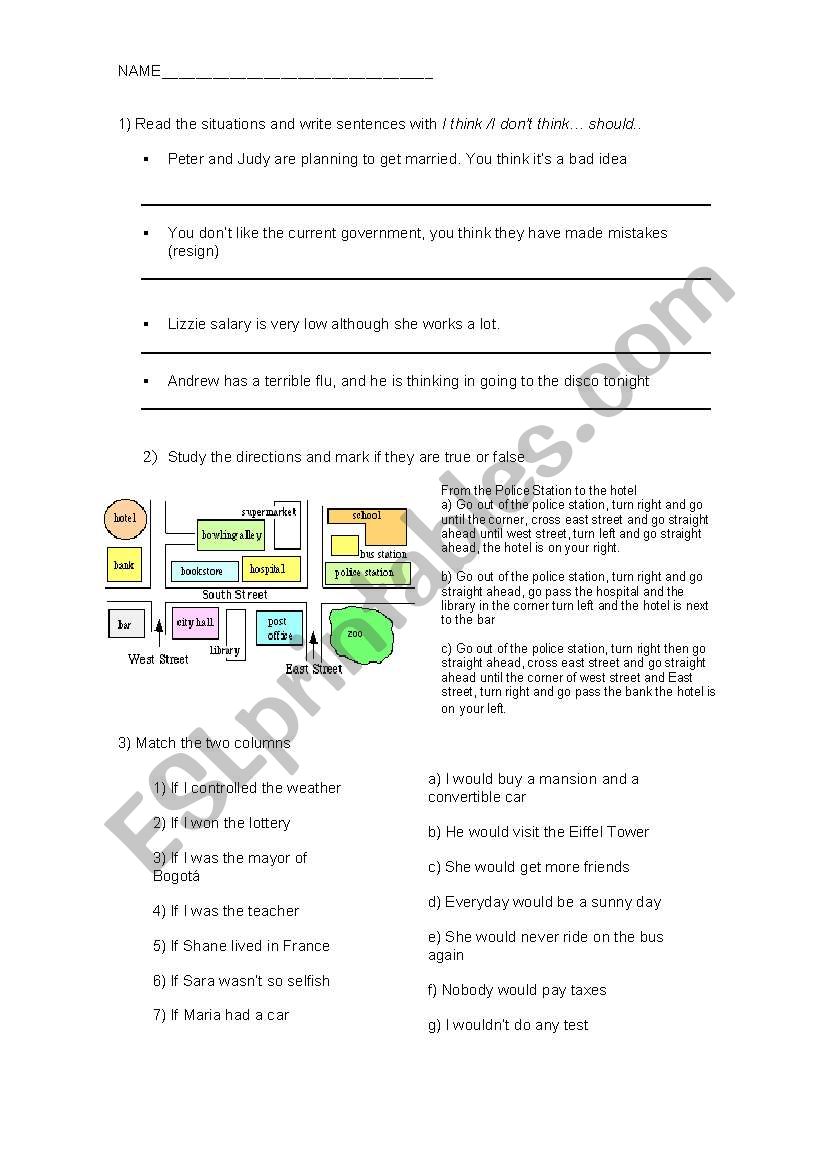 Directions worksheet