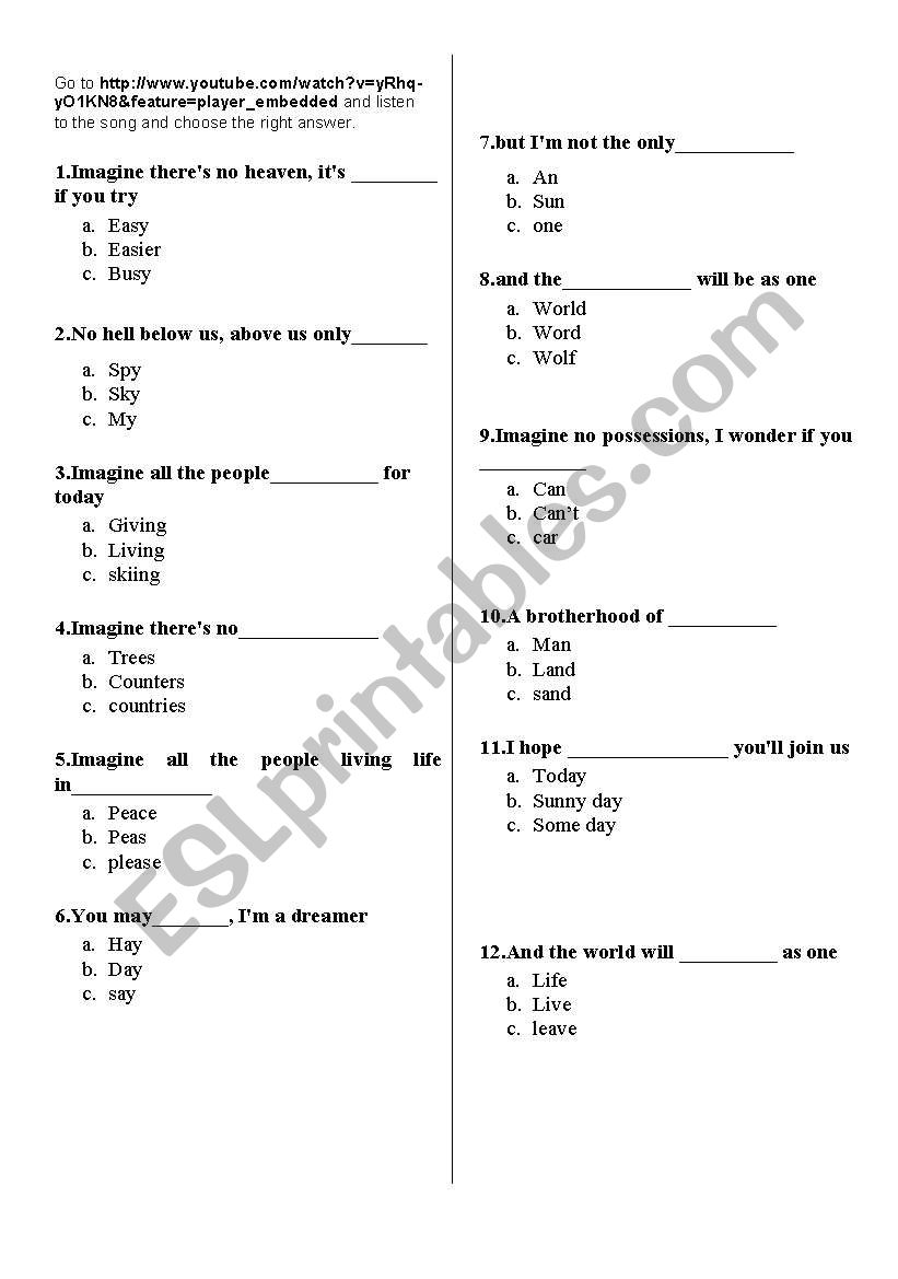 Imagine worksheet