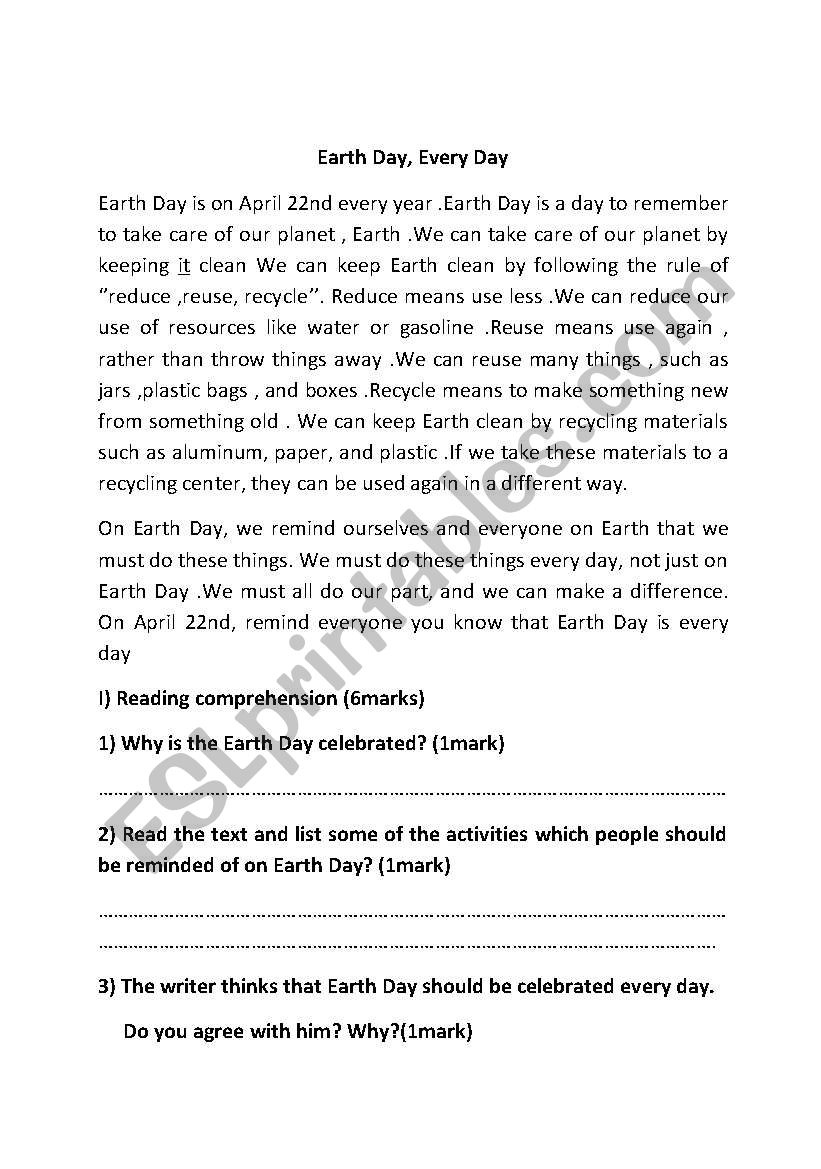 Earth Day worksheet