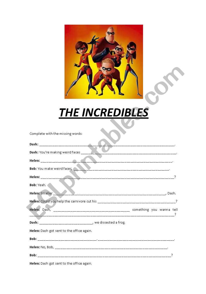 THE INCREDIBLES worksheet