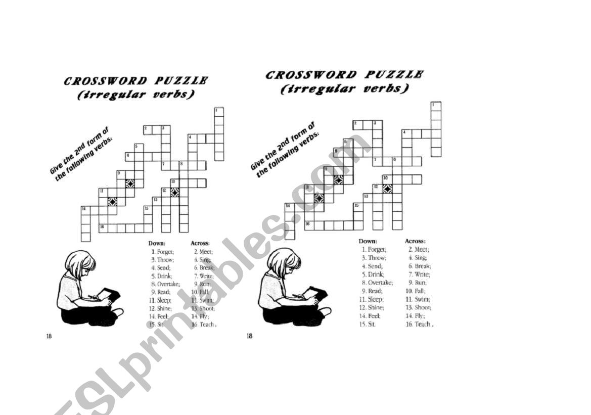 crossword irregular verbs worksheet