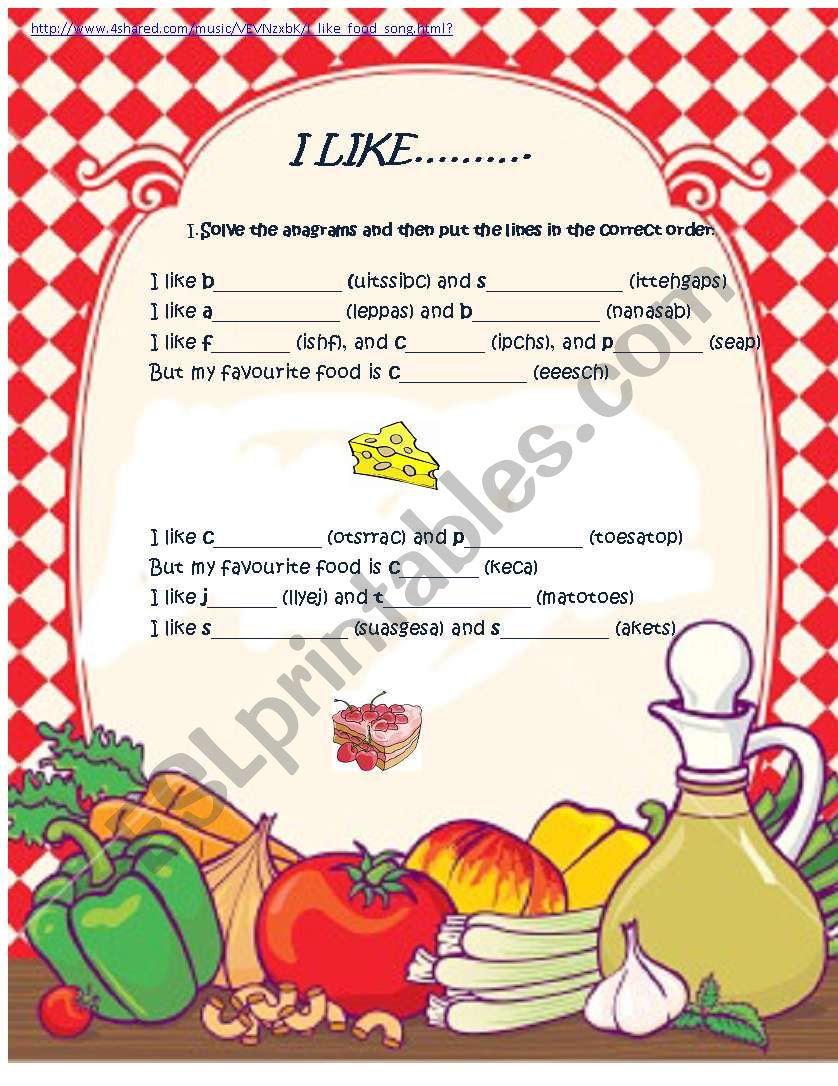 FOOD SONG worksheet