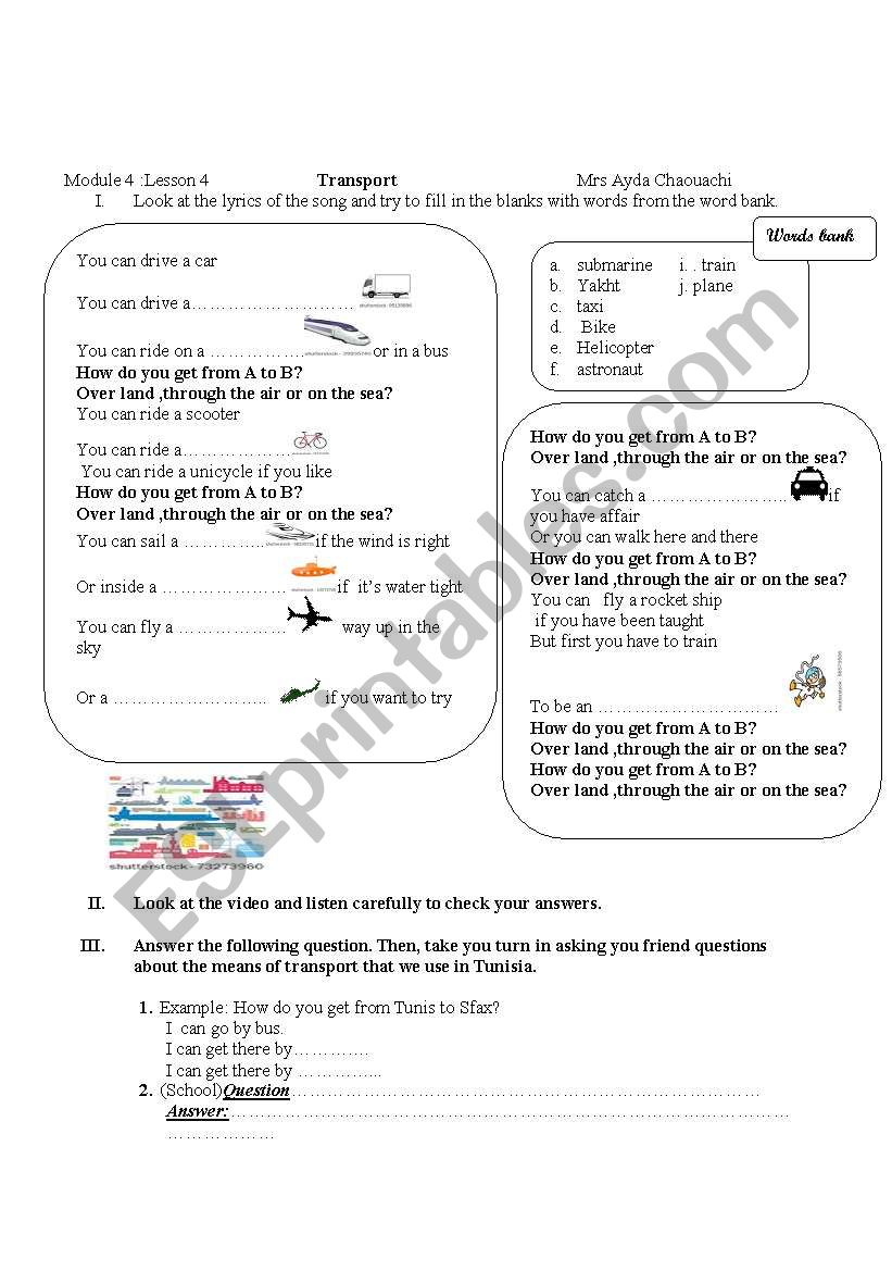 transport worksheet