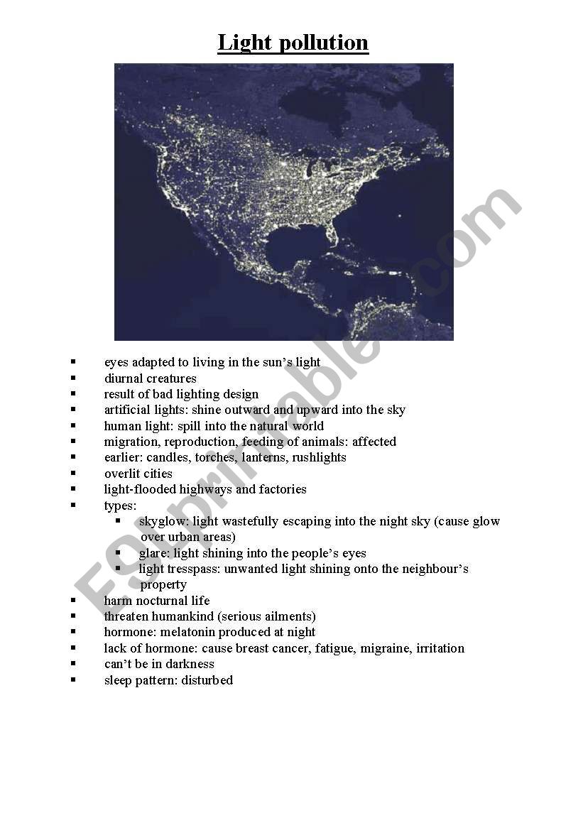 light pollution worksheet