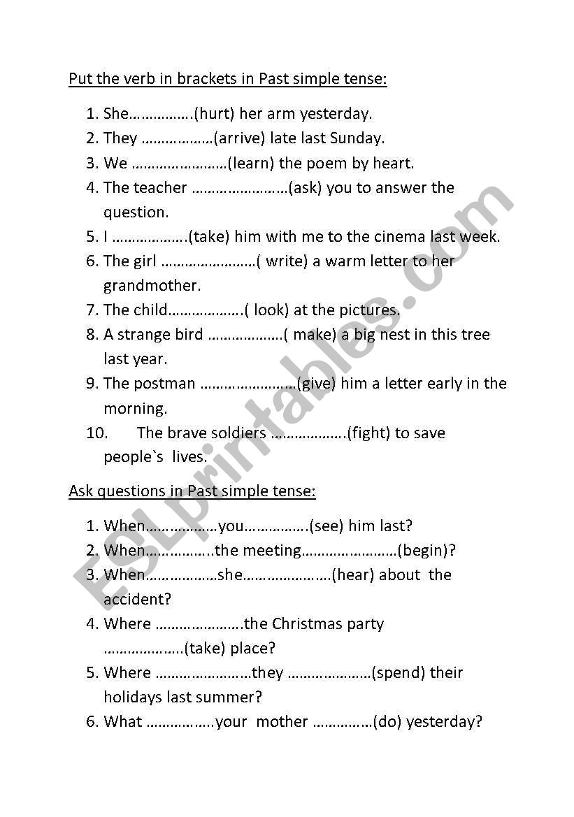 Past Simple Tense worksheet