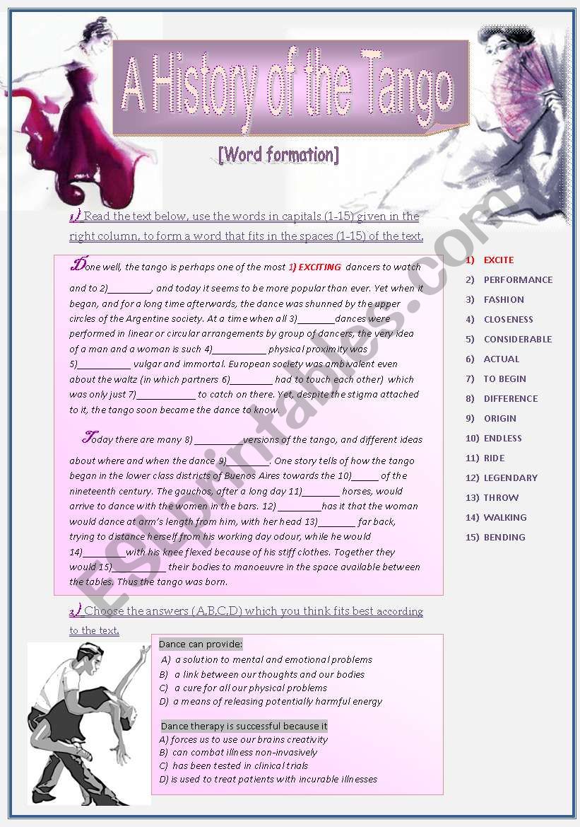 A History of the Tango worksheet