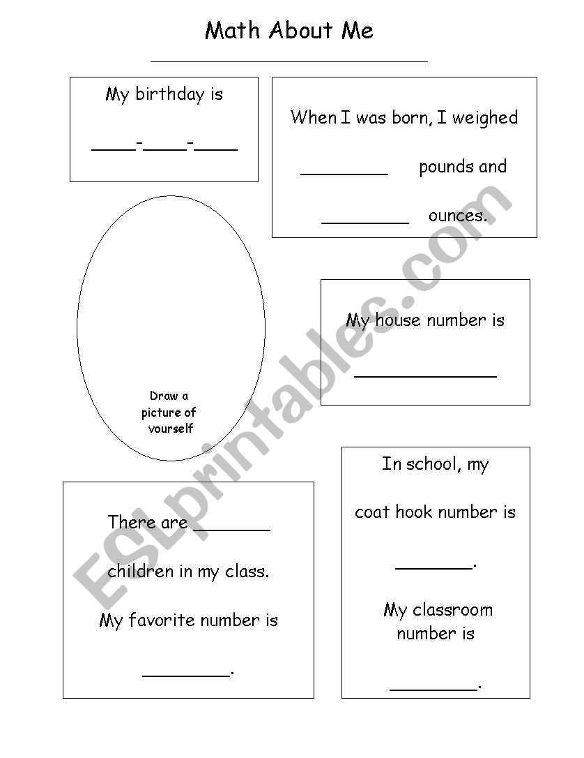 Math about me worksheet