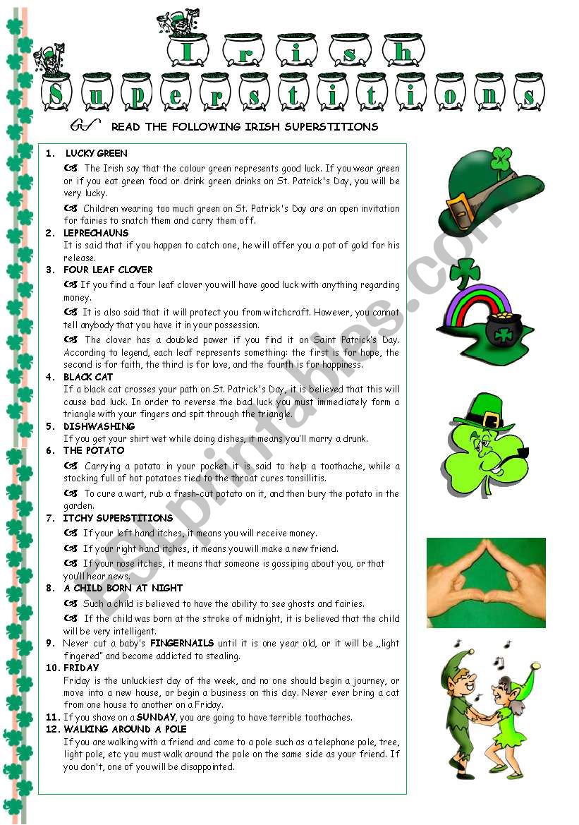 Irish Superstitions worksheet