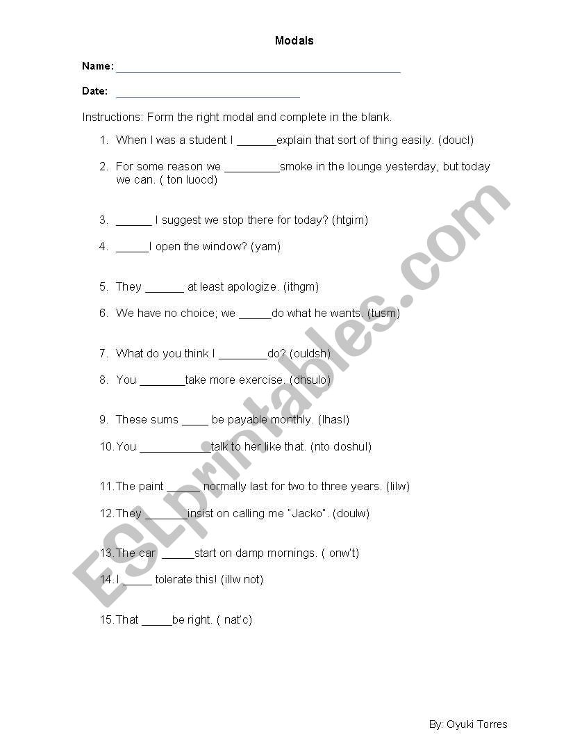 grammar modals worksheet