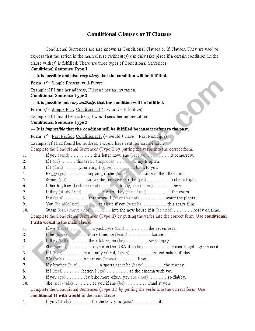 Conditional Clause worksheet