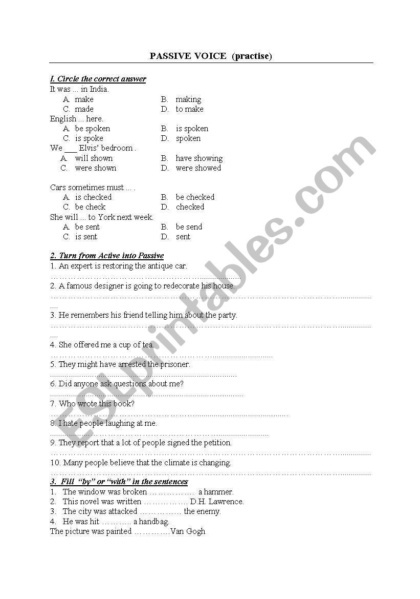 Passive Voice  practice worksheet